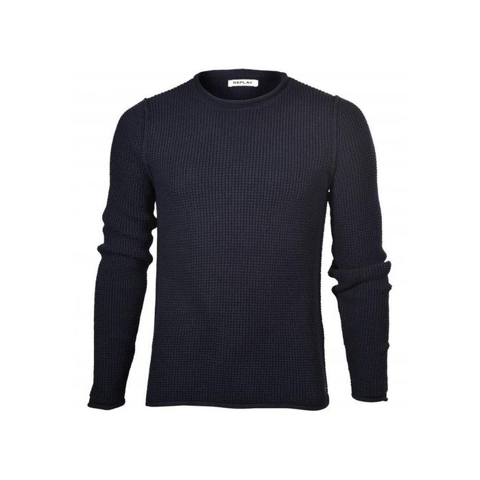 Hyperflex Cotton Heavy-Knit Crew-Neck Jumper, Navy-Replay-UNDERU