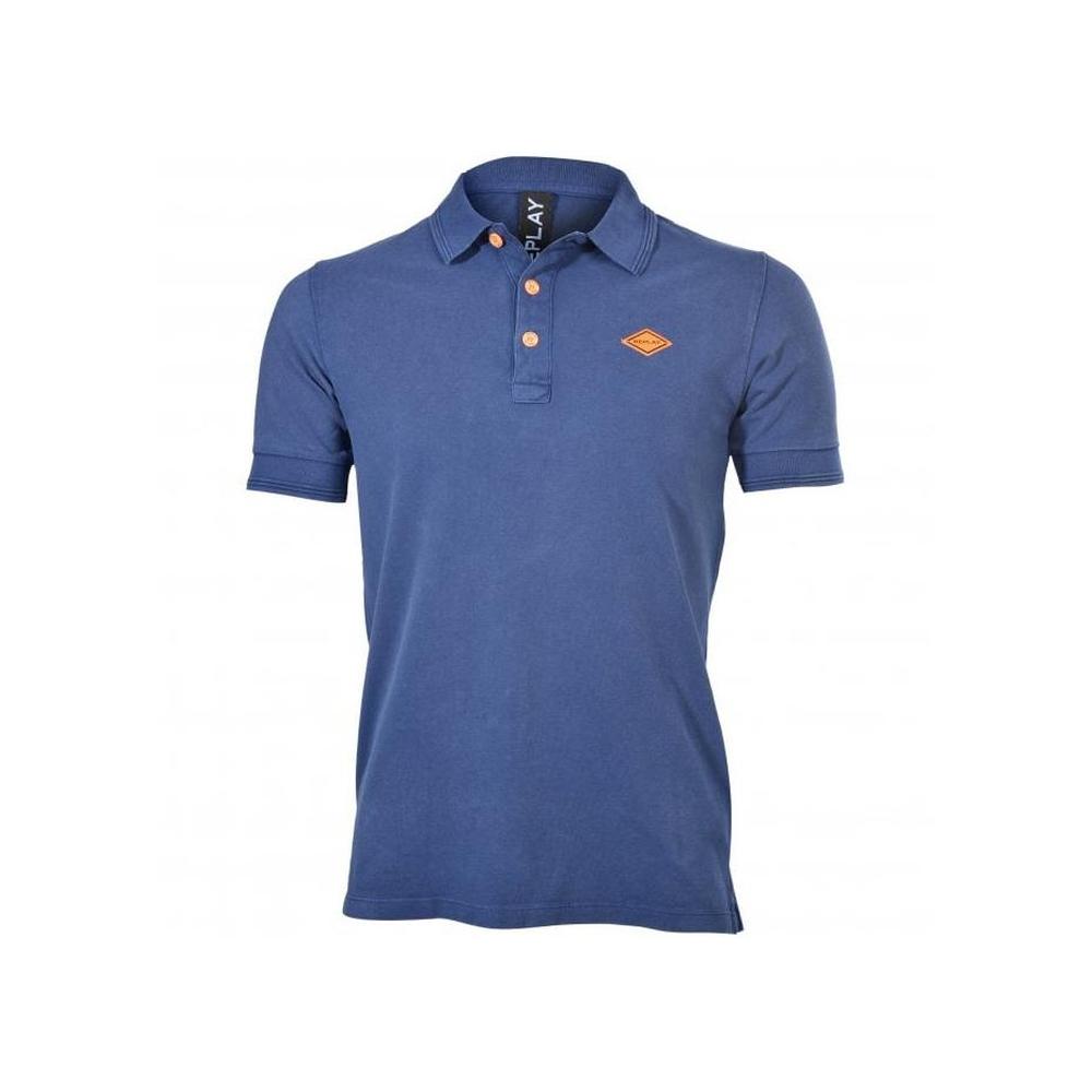 Pique Polo Shirt, Indigo Blue-Replay-UNDERU