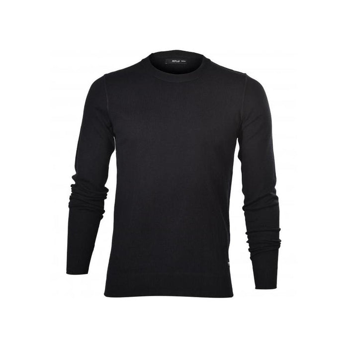 Classic Crew-Neck Cotton Jumper, Black-Replay-UNDERU