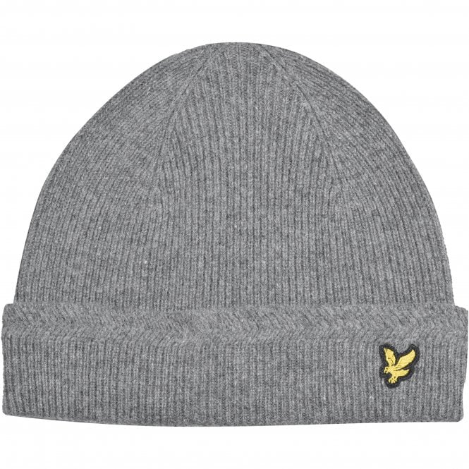 Lambswool Racked Rib Beanie Hat, Mid Grey Marl-Lyle & Scott-UNDERU
