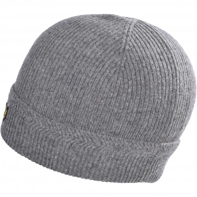 Lambswool Racked Rib Beanie Hat, Mid Grey Marl-Lyle & Scott-UNDERU