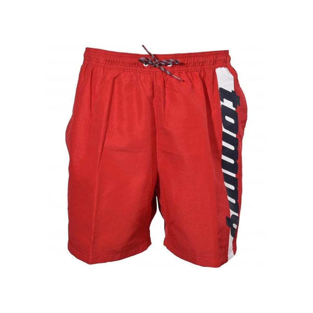 Tommy Block Logo Boys Swim Shorts, Red-Tommy Hilfiger-UNDERU