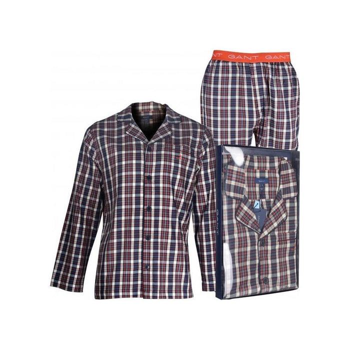 Soft Cotton Check Pyjama Set, Navy/Orange-GANT-UNDERU