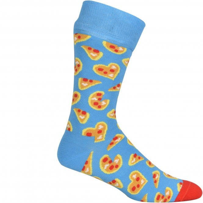 Pizza Love Socks, Blue-Happy Socks-UNDERU