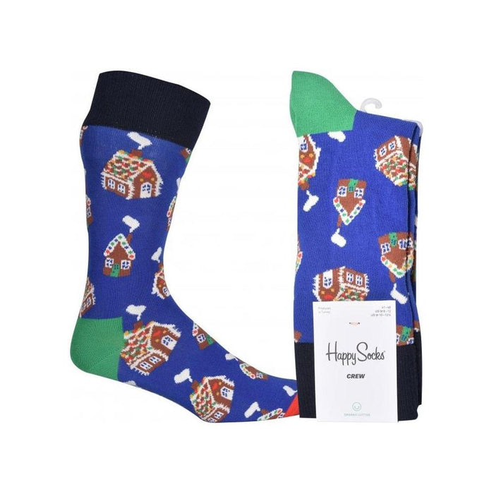 Gingerbread House Socks, Blue-Happy Socks-UNDERU