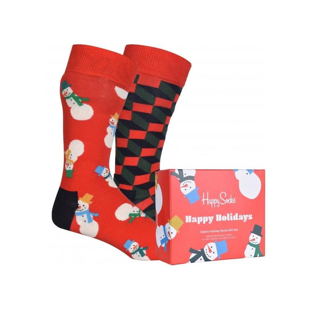 2-Pack Snowman Socks Gift Box, Red-Happy Socks-UNDERU