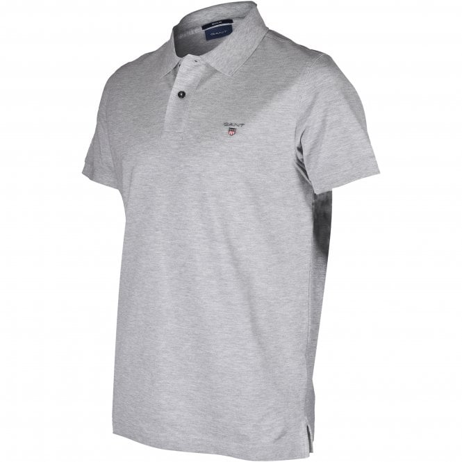 Solid Pique Polo Shirt, Grey Melange-GANT-UNDERU