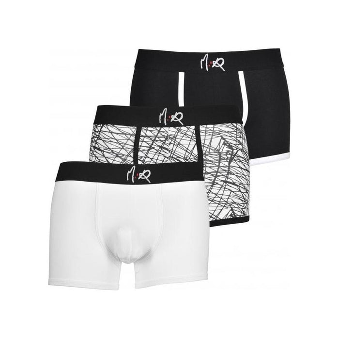 3-Pack Print & Solid Boxer Trunks, Black/White-M:R Underwear-UNDERU
