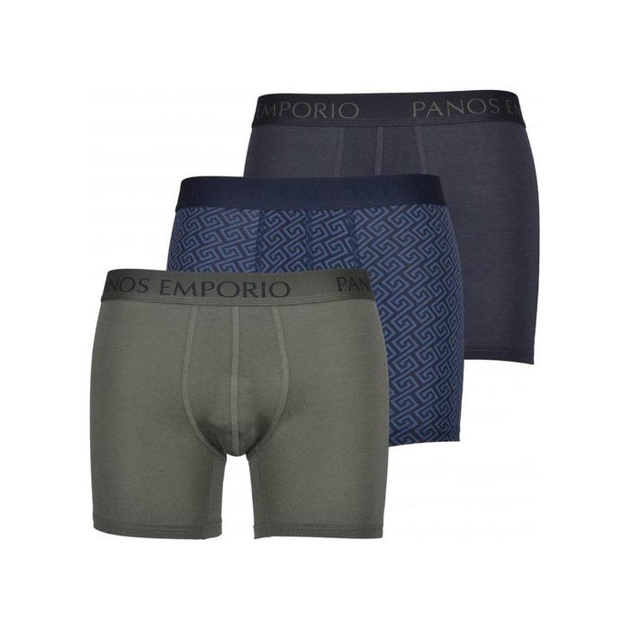 3-Pack Solid & Geo Print Base Bamboo Boxer Briefs, Grey/Olive/Blue-Panos Emporio-UNDERU