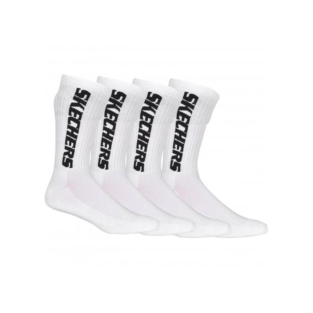 4-Pack Vertical Logo Cushioned Sports Socks, White-Skechers-UNDERU