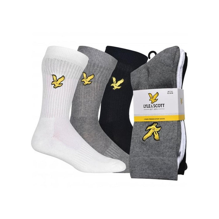 3-Pack Big Eagle Logo Sports Socks, Black/White/Grey-Lyle & Scott-UNDERU