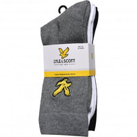3-Pack Big Eagle Logo Sports Socks, Black/White/Grey-Lyle & Scott-UNDERU