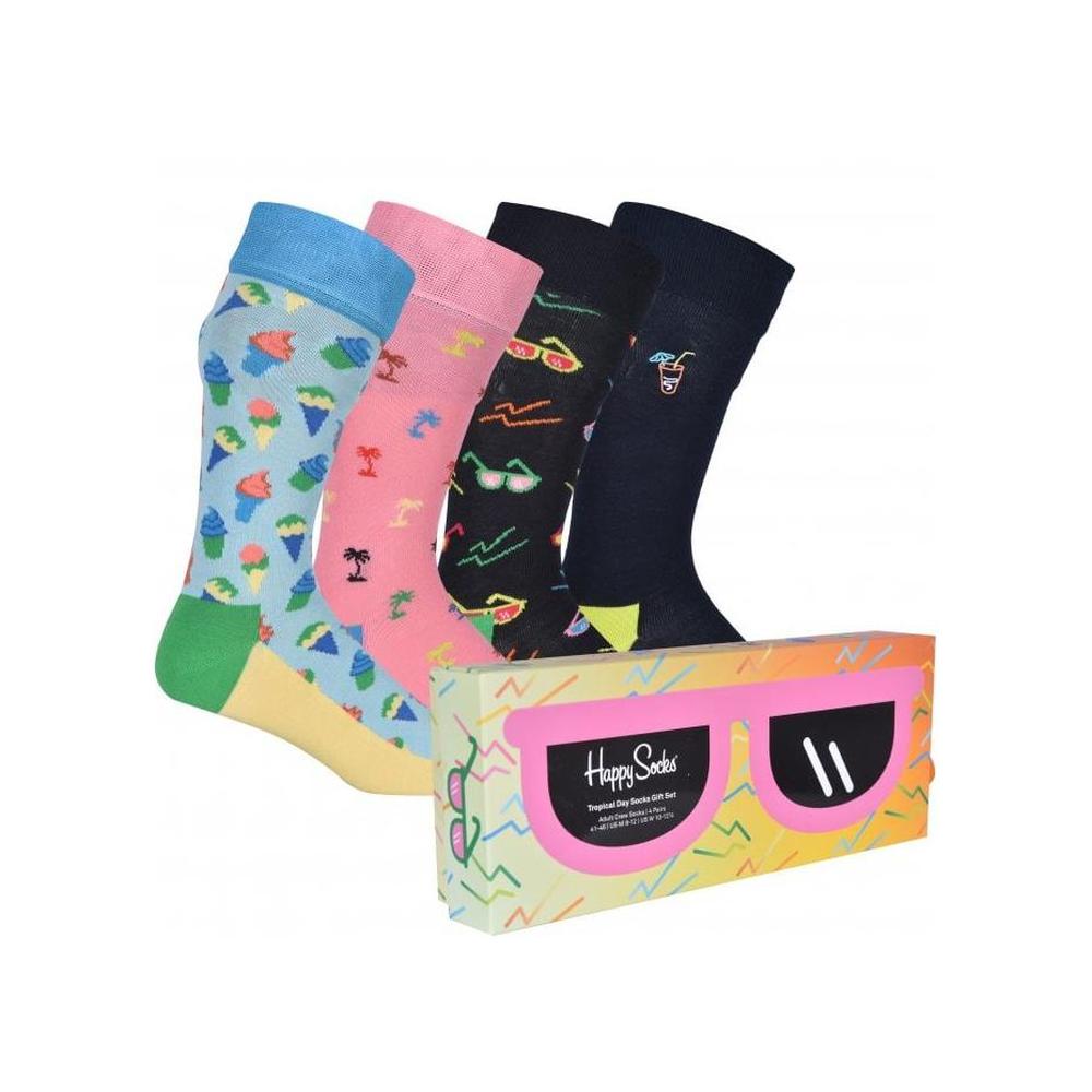 4-Pack Tropical Day Socks Gift Box, Navy/blue/pink-Happy Socks-UNDERU