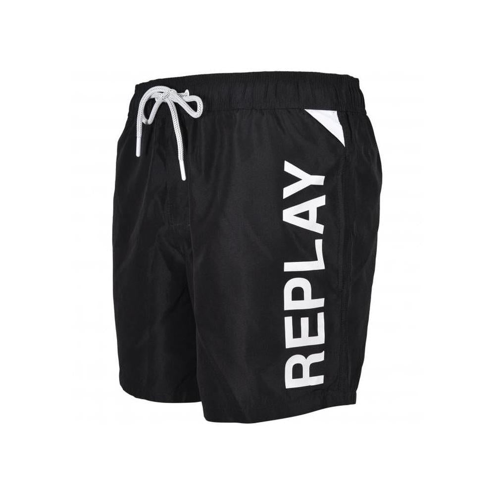 Side Logo Swim Shorts, Black-Replay-UNDERU