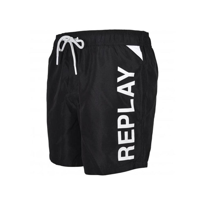 Side Logo Swim Shorts, Black-Replay-UNDERU