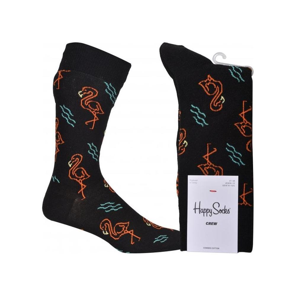Glowing Flamingo Socks, Black-Happy Socks-UNDERU