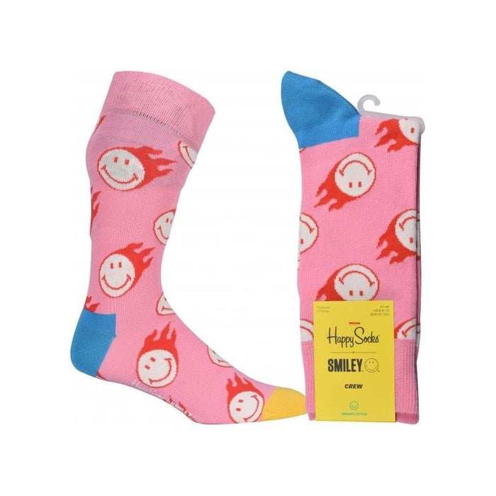 Flaming Smiley Socks, Pink-Happy Socks-UNDERU