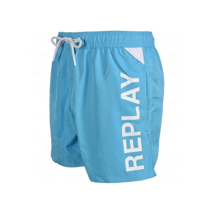 Side Logo Swim Shorts, Summer Blue-Replay-UNDERU