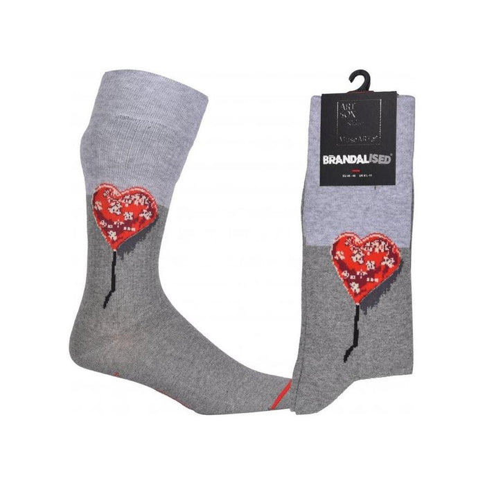 Brandalised featuring Graffiti by Banksy Bandage Heart Socks, Grey/red-MuseARTa-UNDERU