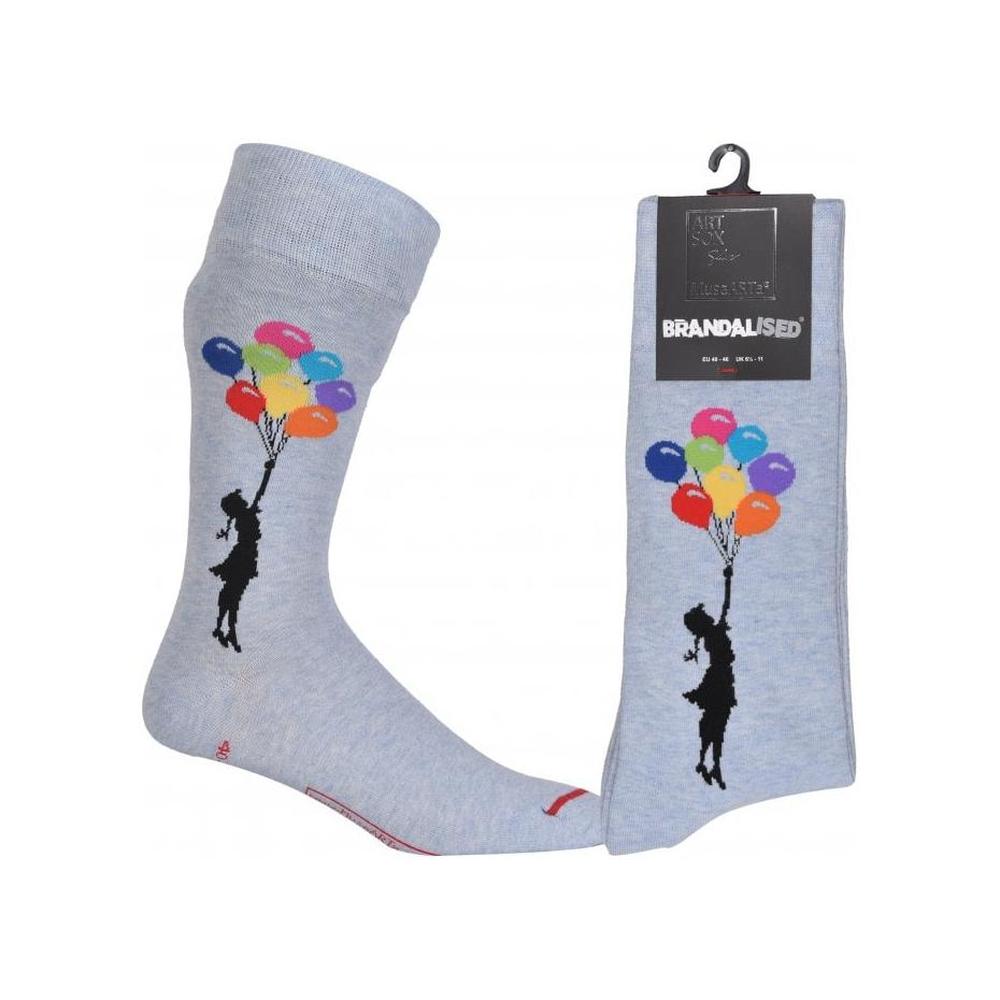 Brandalised featuring Graffiti by Banksy Girl Floating Away Socks, Grey/multi-MuseARTa-UNDERU
