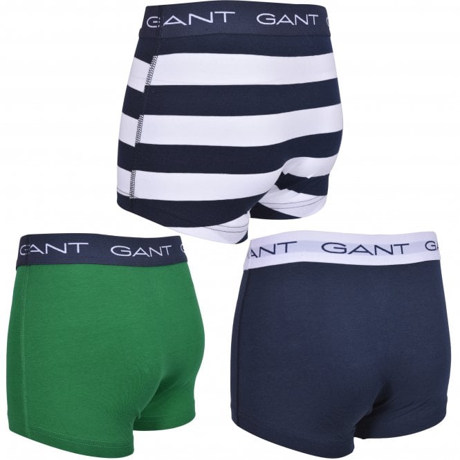3-Pack Rugby Stripe Boys Boxer Trunks, Green/Navy-GANT-UNDERU