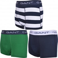 3-Pack Rugby Stripe Boys Boxer Trunks, Green/Navy-GANT-UNDERU