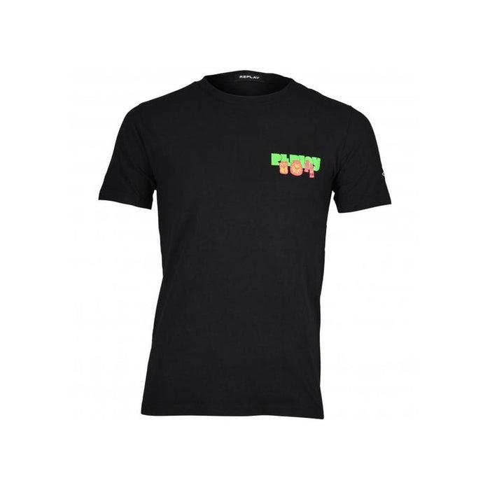 Logo Flea Market Graphic T-Shirt, Black-Replay-UNDERU