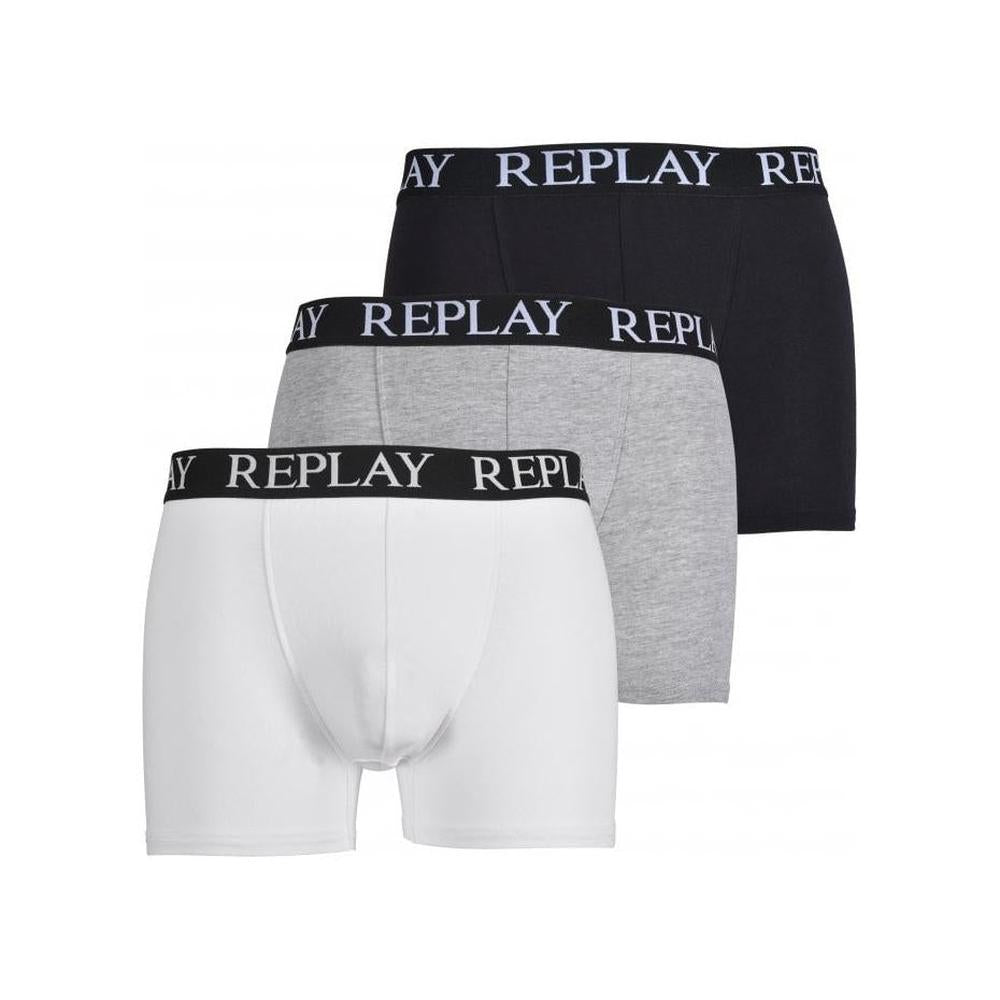 3-Pack Classic Logo Boxer Trunks, Black/Grey/White-Replay-UNDERU