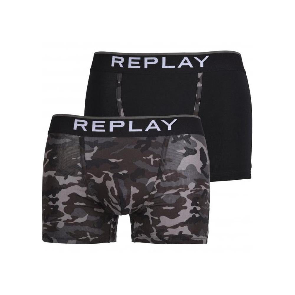 2-Pack Camo Print Boxer Trunks, Black/grey-Replay-UNDERU
