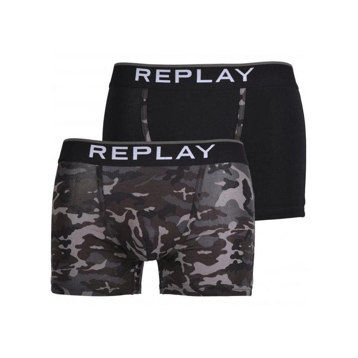 2-Pack Camo Print Boxer Trunks, Black/grey-Replay-UNDERU