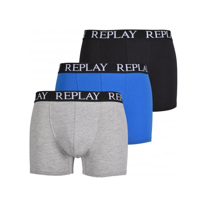 3-Pack Classic Logo Boxer Trunks, Black/Grey/Blue-Replay-UNDERU