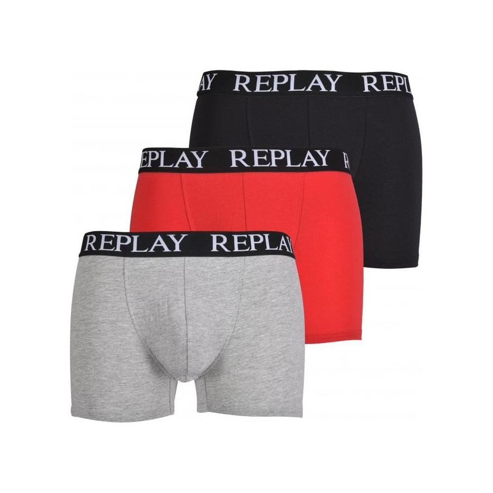 3-Pack Classic Logo Boxer Trunks, Black/Grey/Red-Replay-UNDERU