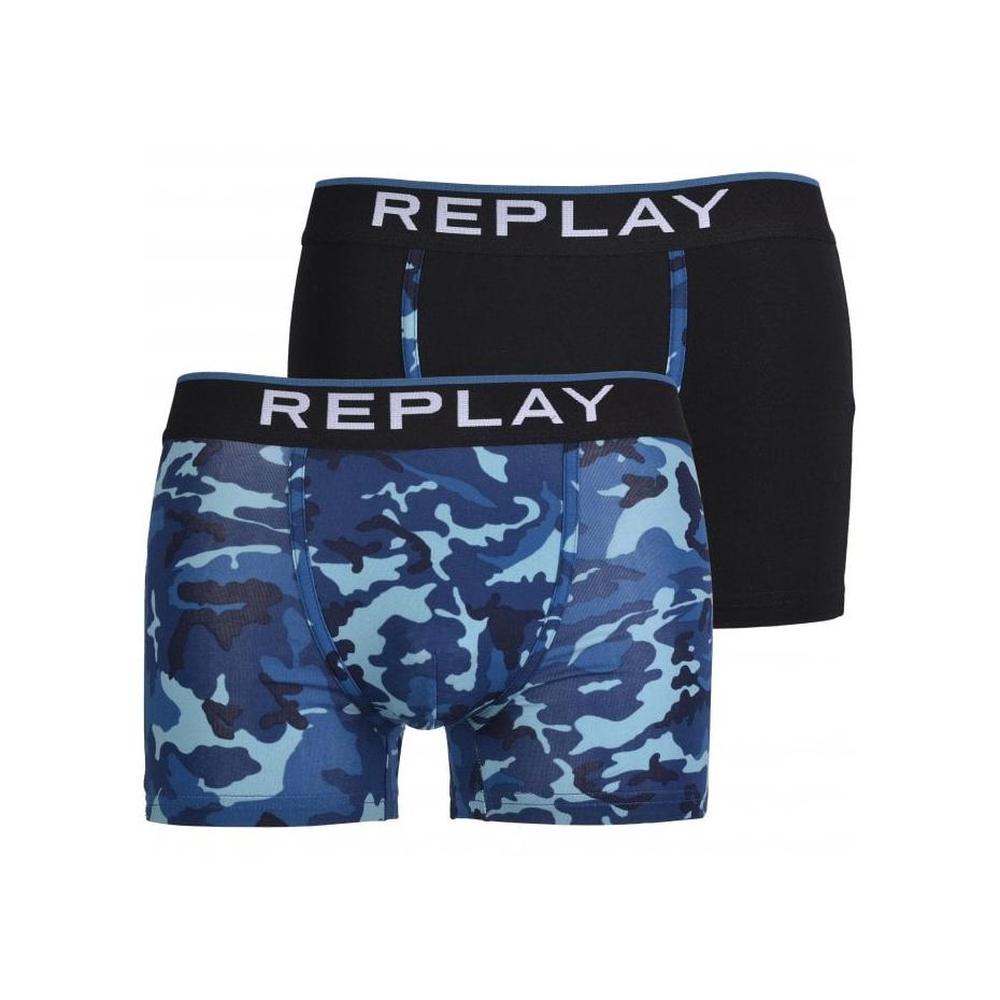 2-Pack Camo Boxer Trunks, Black/Blue-Replay-UNDERU