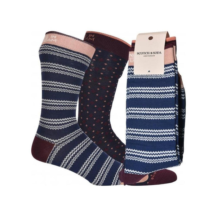 2-Pack Zag Stripe & Geo Dot Socks, Navy/Blue-Scotch & Soda-UNDERU