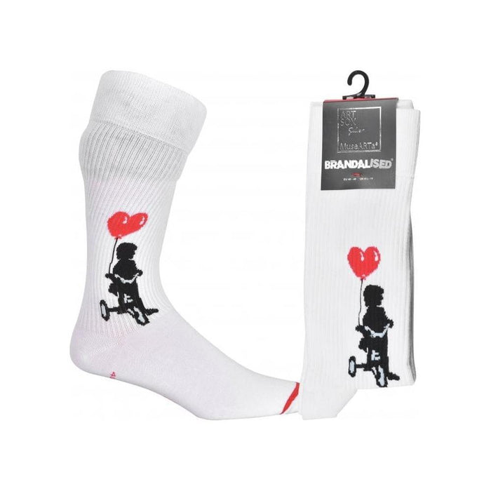 Brandalised featuring Graffiti by Banksy Tricycle Cop Socks, White/black-MuseARTa-UNDERU