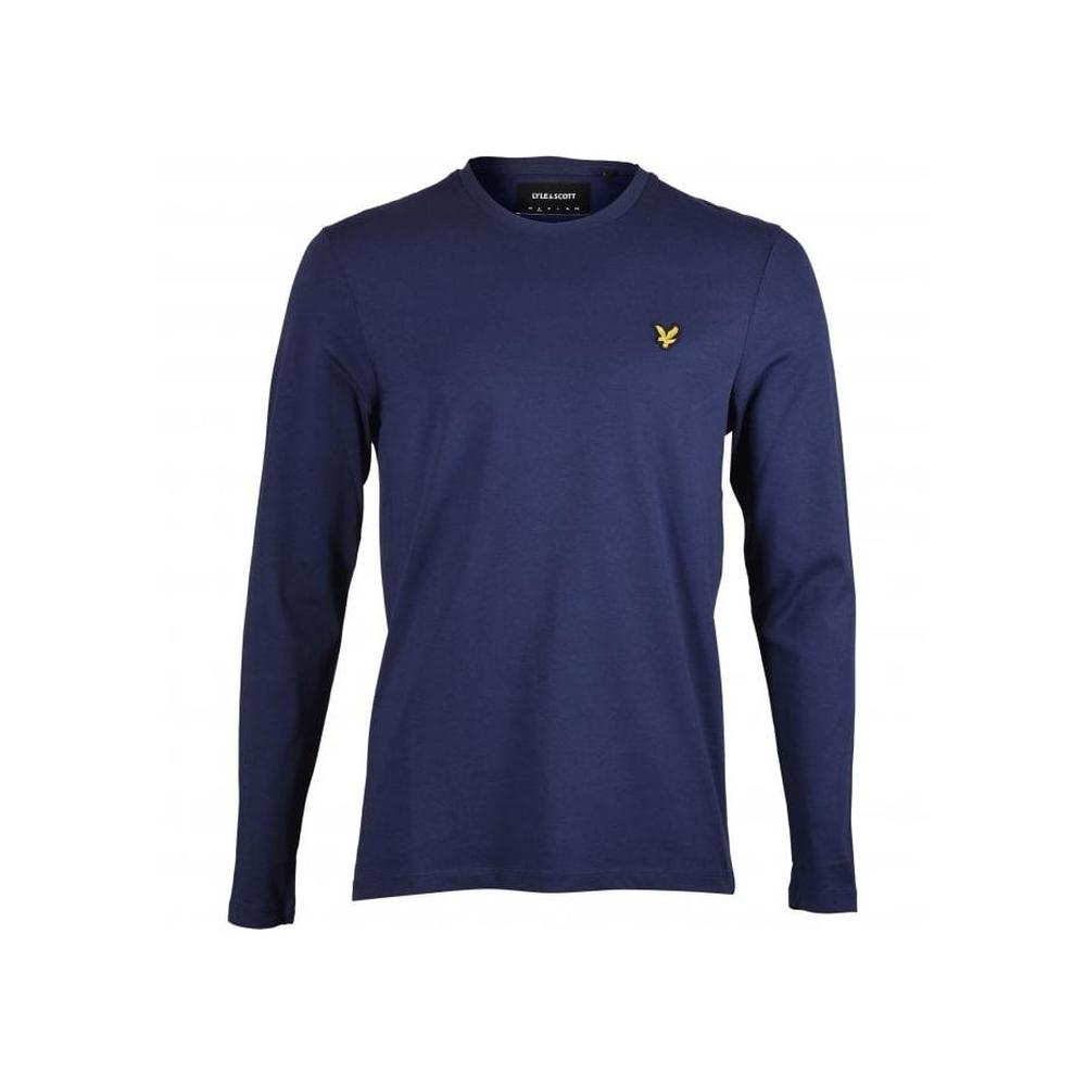 Crew-Neck Long Sleeve T-Shirt, Navy-Lyle & Scott-UNDERU