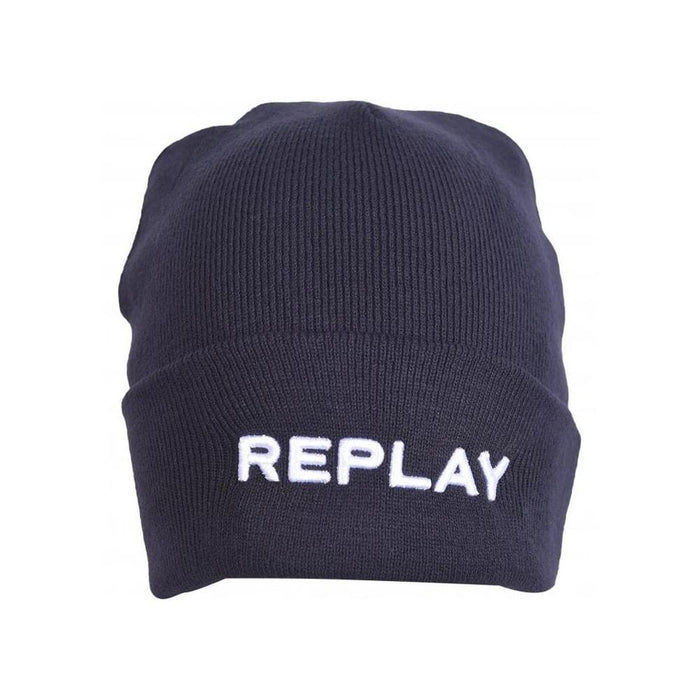 Embroidered Logo Beanie Hat, Navy-Replay-UNDERU