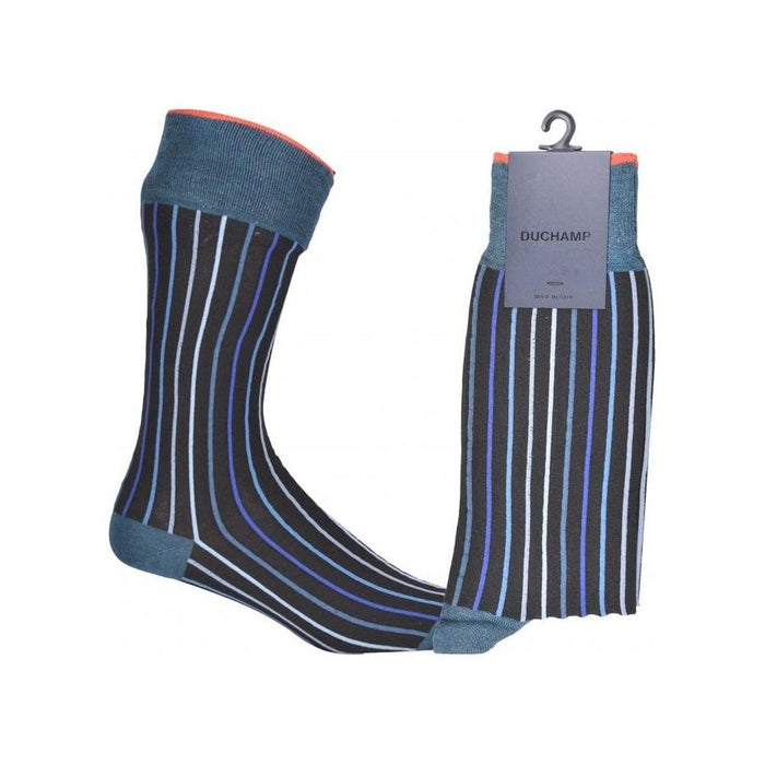Duchamp-Vertical Stripe Bamboo Socks, Black/Blue-UNDERU