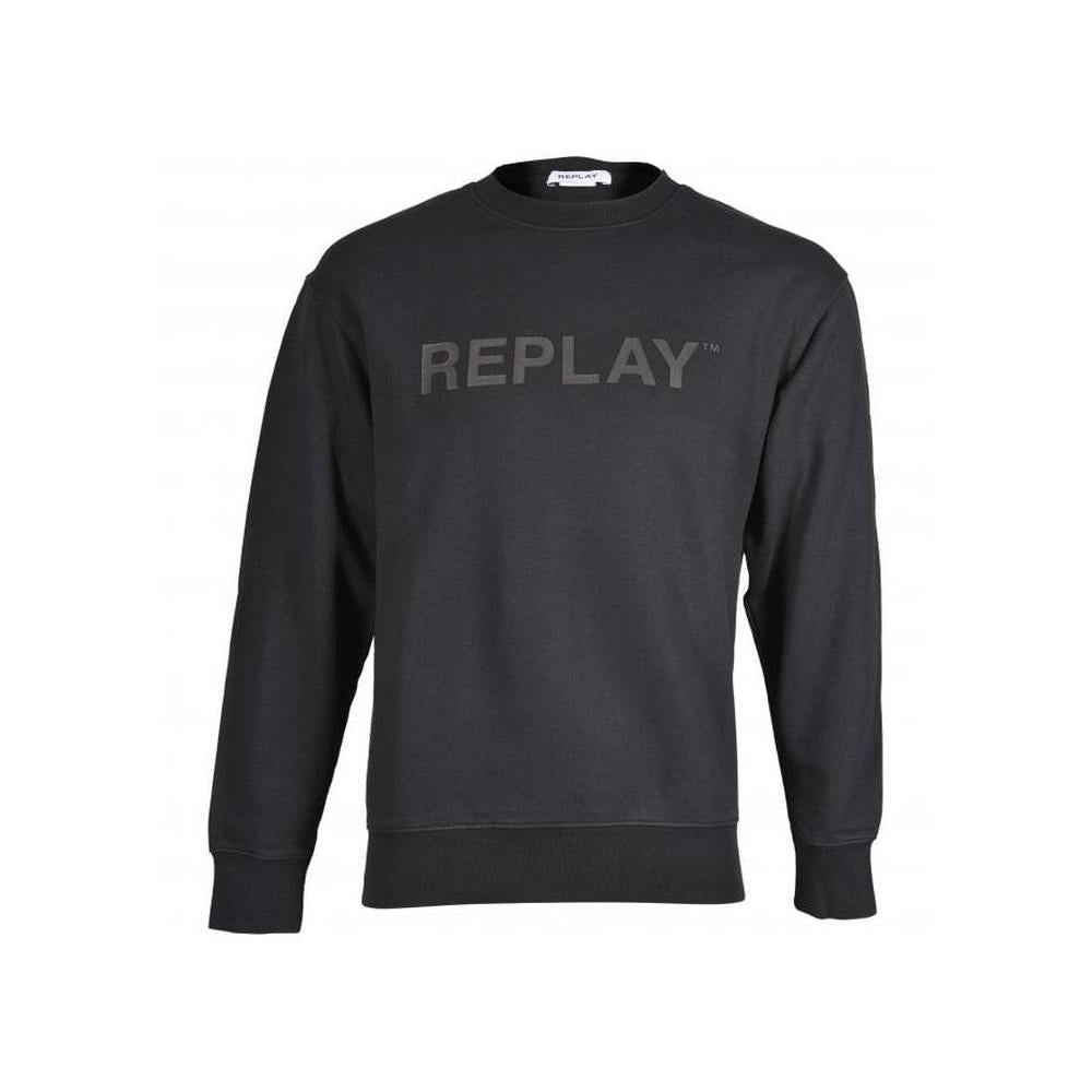 Replay-Tonal Logo Print Sweatshirt, Black-UNDERU