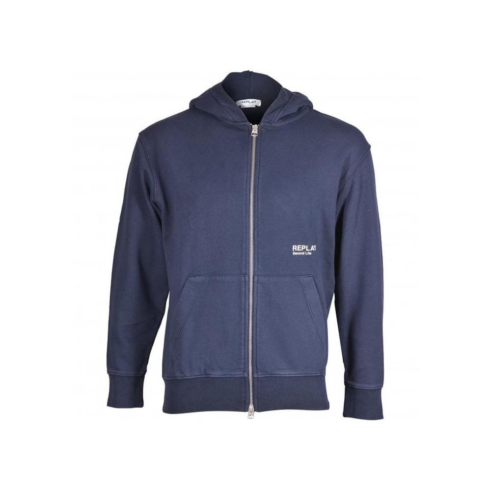 Replay-Second Life Print Zip-Thru Hoodie, Navy-UNDERU