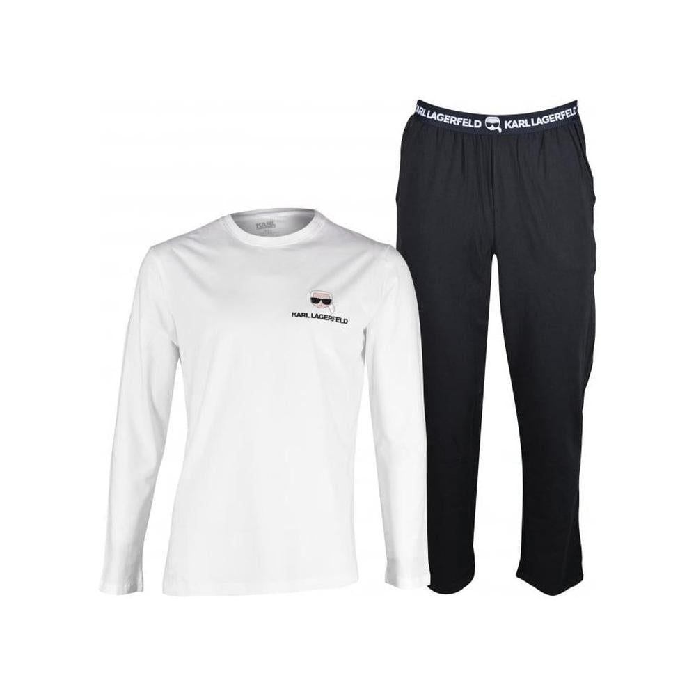Ikonik Organic Cotton Long-Sleeve Pyjama Set, White/Black-Karl Lagerfeld-UNDERU