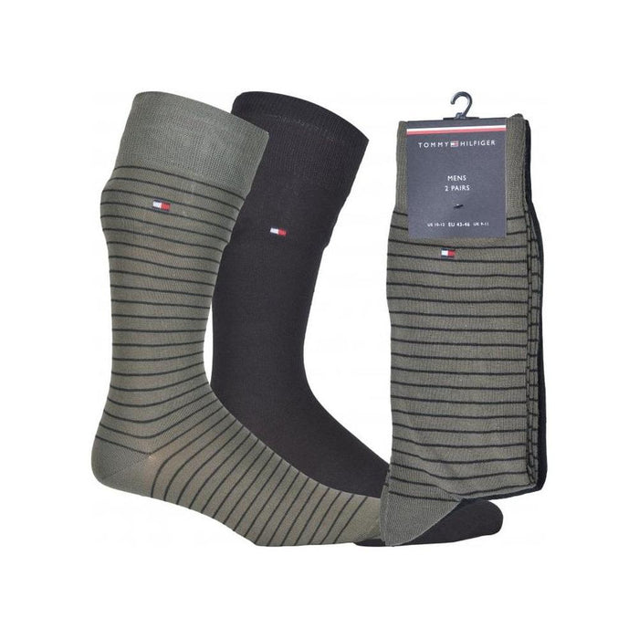 2-Pack Fine Stripe & Solid Socks, Black/Khaki-Tommy Hilfiger-UNDERU