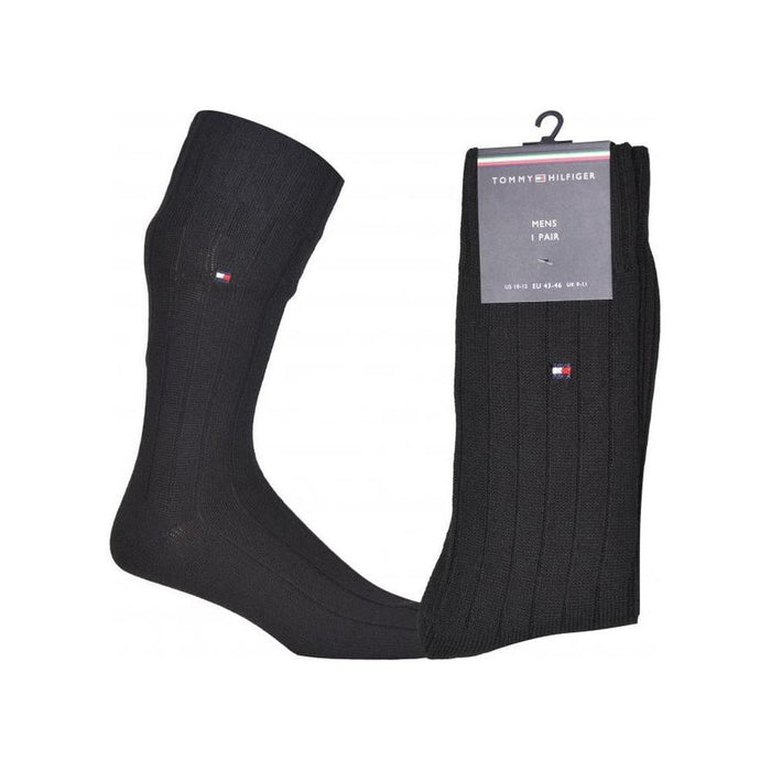 Merino Wool Ribbed Boot Socks, Black-Tommy Hilfiger-UNDERU