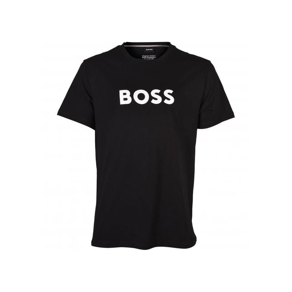 BOSS-Logo Print UV-Absorbent Beachwear T-Shirt, Black-UNDERU