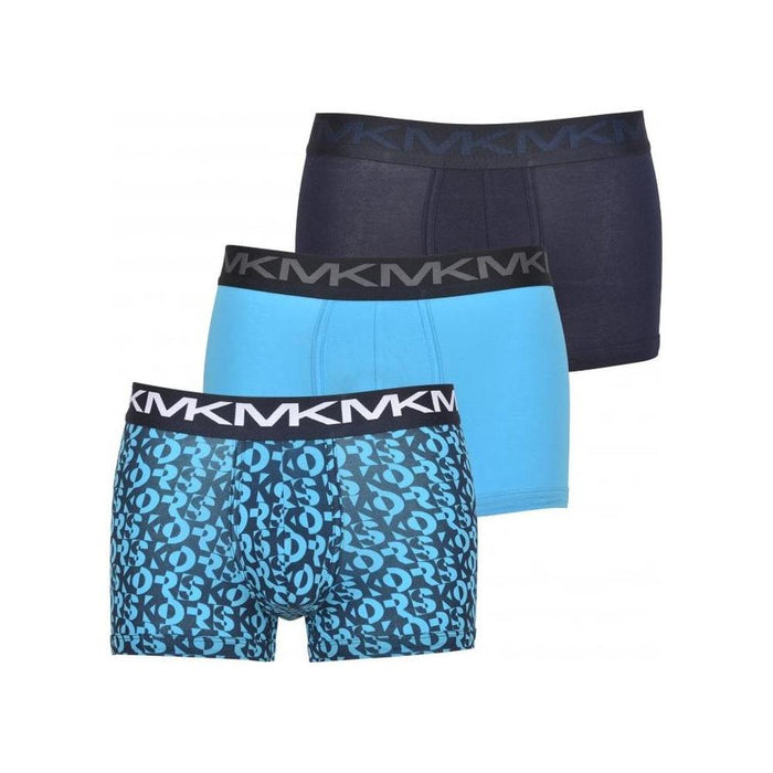 Michael Kors-3-Pack AOP & Solid Boxer Trunks, Black/Turquoise-UNDERU