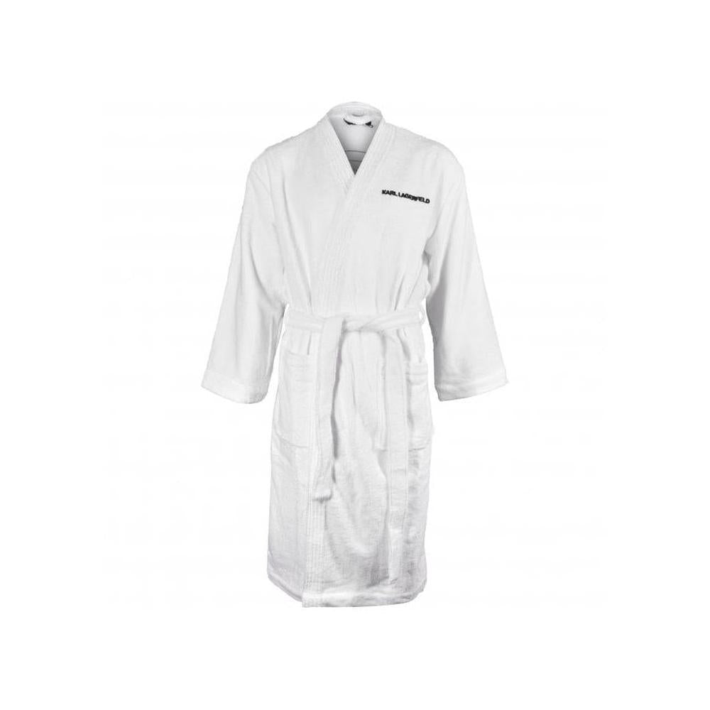 Ikonik 2.0 Logo Towelling Bathrobe, White-Karl Lagerfeld-UNDERU