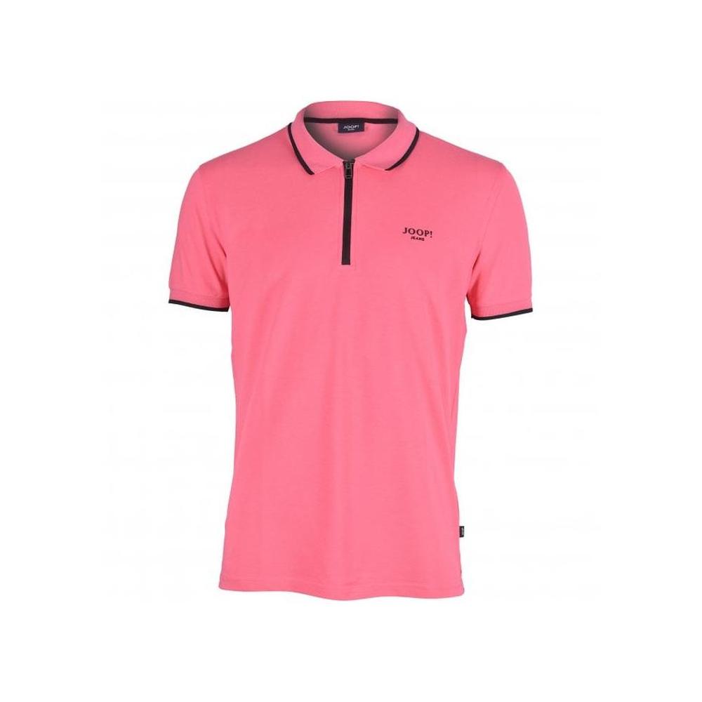 Joop!-Jeans Qtr Zip Contrast Pique Polo Shirt, Pink/black-UNDERU