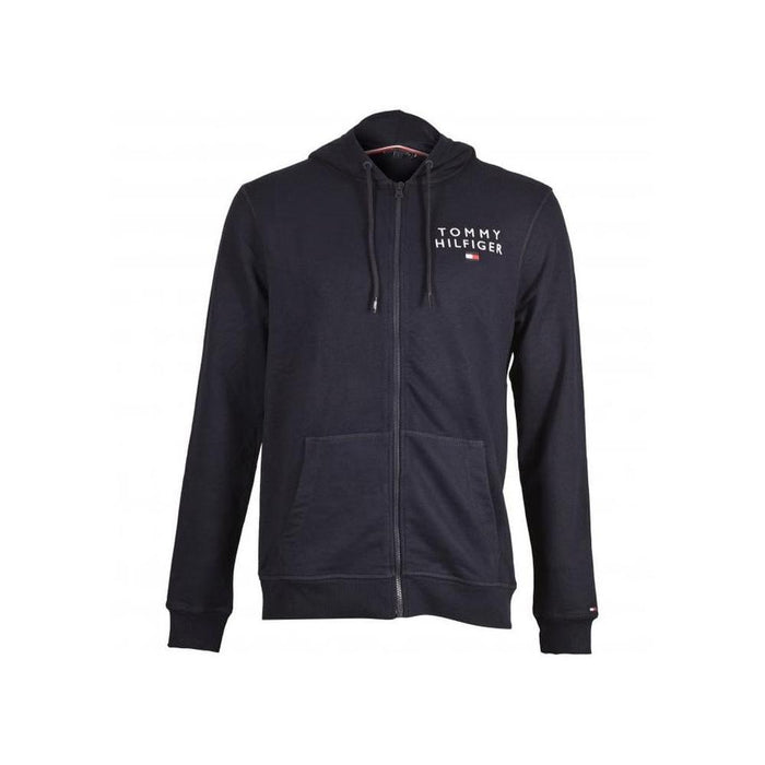 Tommy Hilfiger-Embroidered Logo Zip-Thru Hoodie, Navy-UNDERU