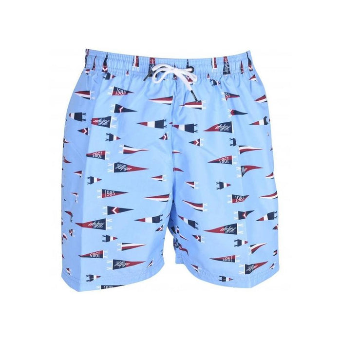 Tommy Hilfiger-Pennant Print Boys Swim Shorts, Oxford Blue-UNDERU