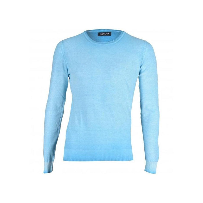 Replay-Lightweight Crew-Neck Sweater, Neon Sky Blue-UNDERU
